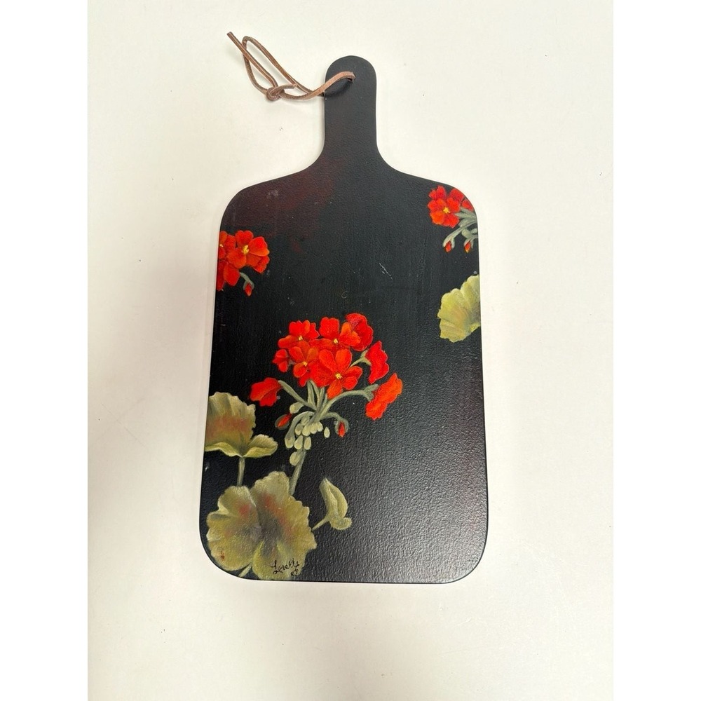 Vintage Hand-Painted‎ Geranium Floral Wooden Decorative Cutting Board by Lorelle